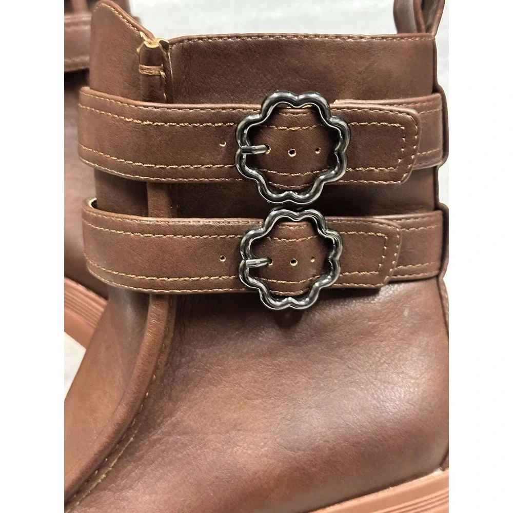 Sam And Libby Chiara Heeled‎ Ampersand Booties Faux Leather Size 9 Platform